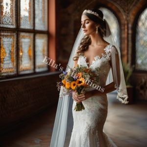 Drop veil, beach wedding.