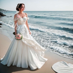 Romantic one-shoulder gowns.