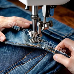 Jeans hemming in action.