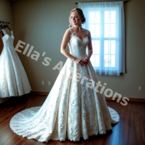 Tailor adjusting wedding gown