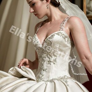 Tailor perfecting bridal gown