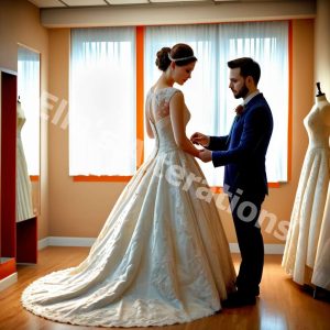 Tailor adjusts bridal gown