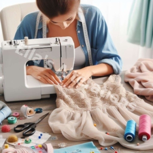 Sewing machine in action.