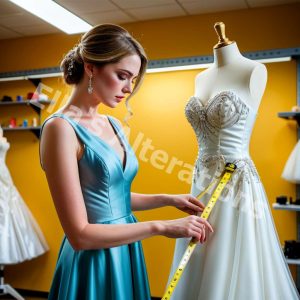 Tailor measuring bridal gown