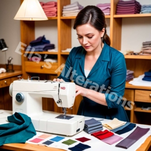 Seamstress repairing torn seam.