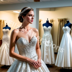 Tailor adjusting wedding dress