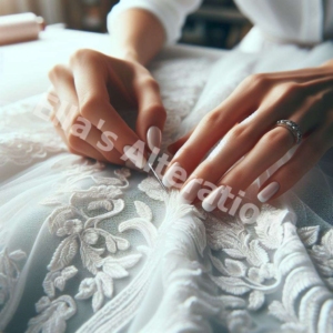 Seamstress sewing lace details