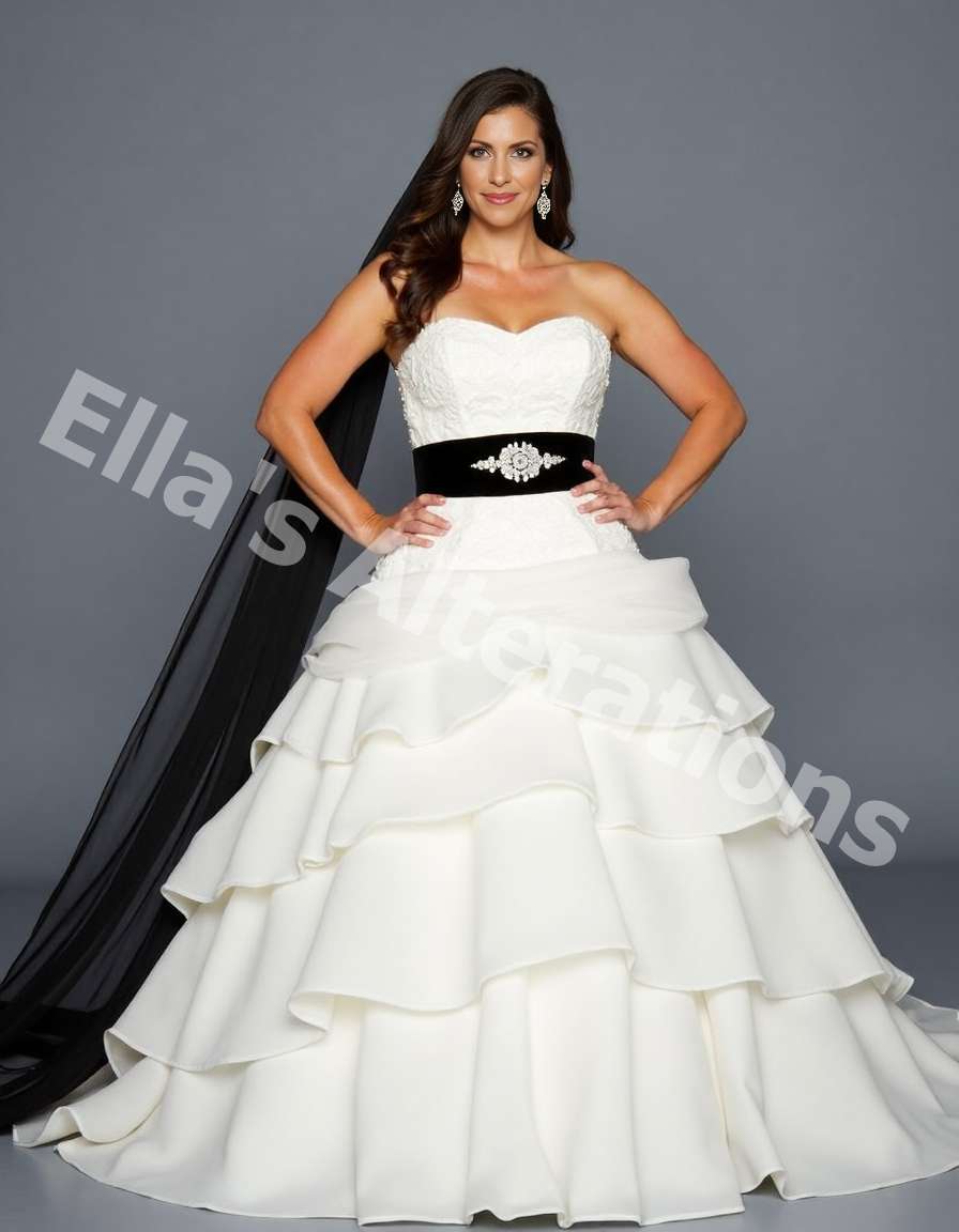 White wedding dress with black sash | Beachweddingtips.com