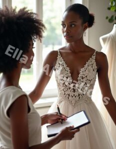 Expert tailor adjusting beads
