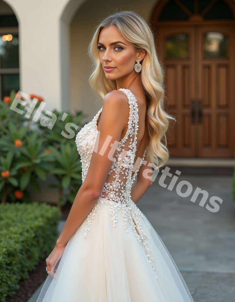 beaded dress alterations Beaded Lace Champagne Bridesmaid Dress Long Chiffon Skirt – loveangeldress main image 1
