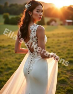Daring V-neck wedding gown