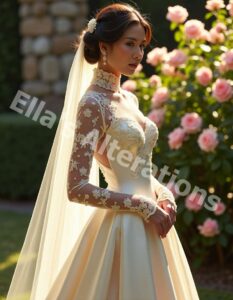 Antique satin wedding gown