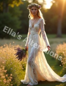 Elegant long-sleeve bridal look