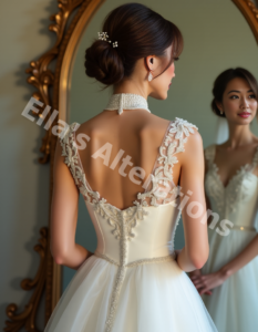 High neckline, regal flair