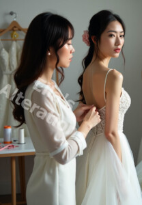 Satin gown being sculpted