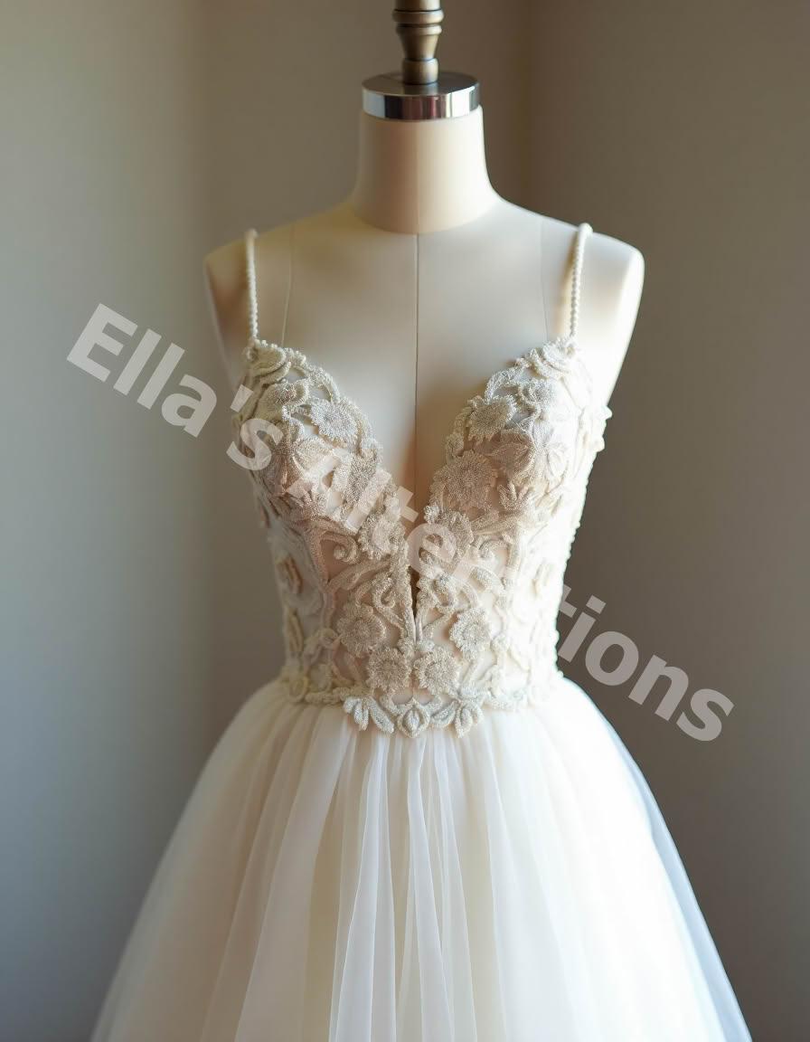Pleats shaping bridal skirt