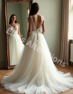 Satin sash cinching waist