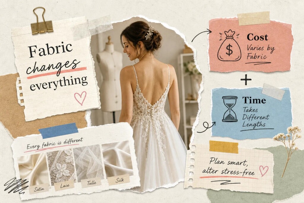 How wedding dress fabric affects alteration cost and time